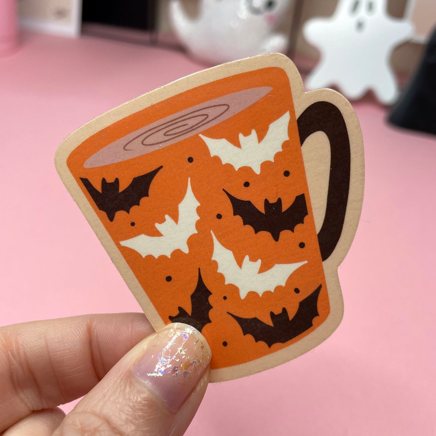 Spooky Coffee Mugs Stickers: Ghost, Bat, Spiderweb Vinyl Sticker