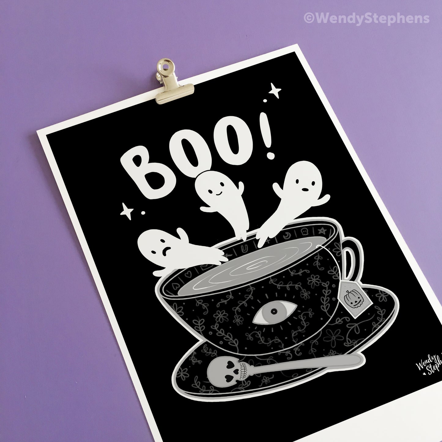 Boo Ghost Teacup Art Print
