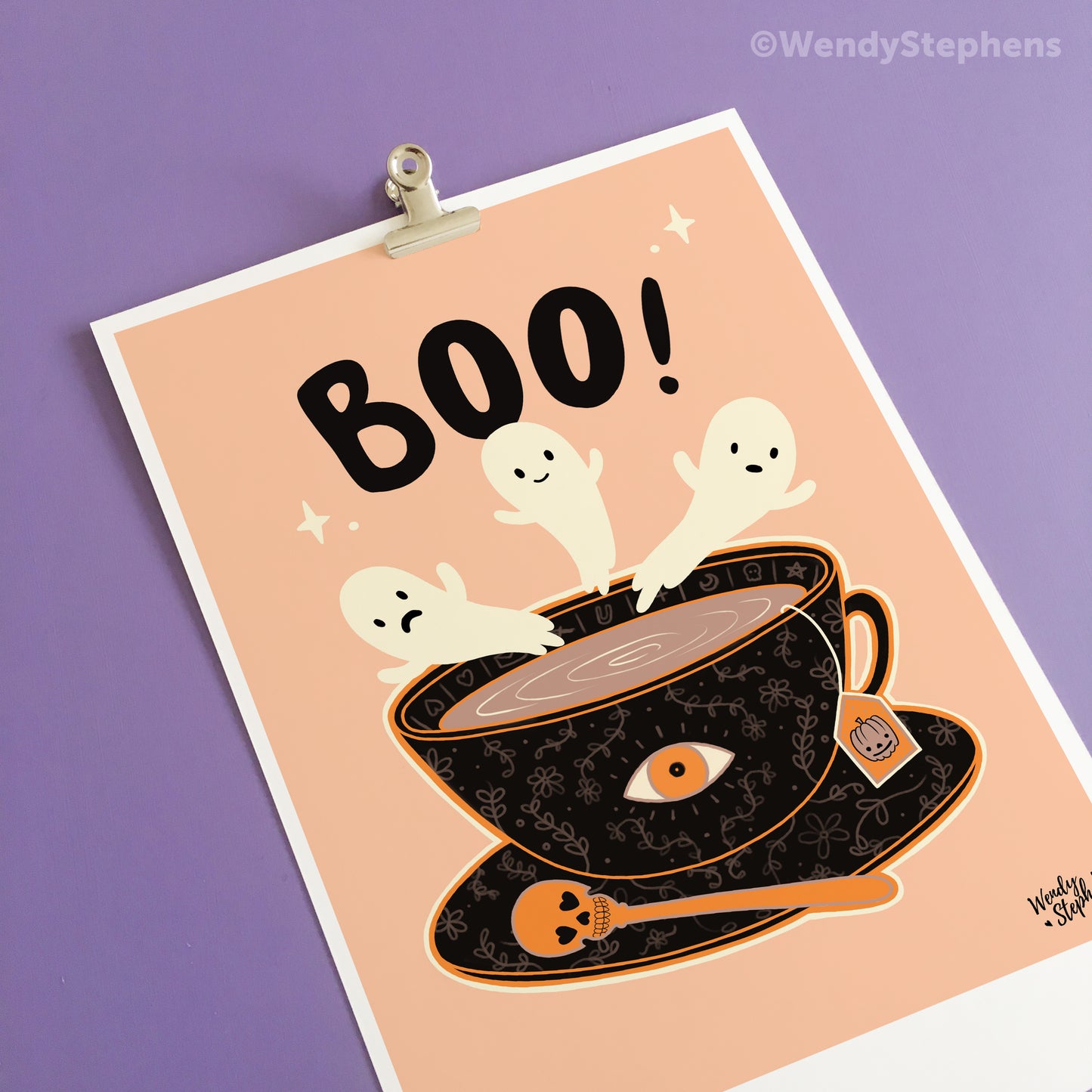 Boo Ghost Teacup Art Print