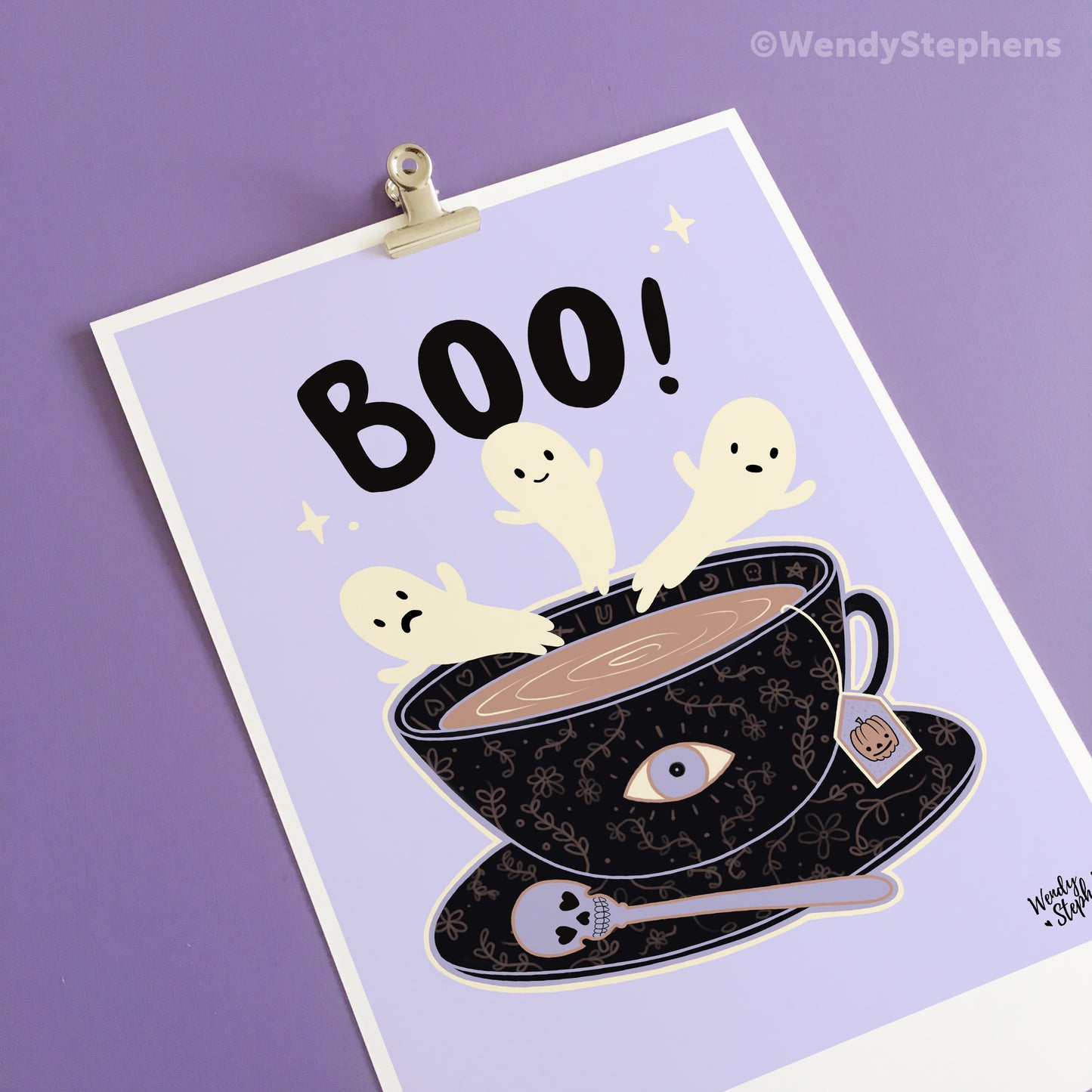 Boo Ghost Teacup Art Print