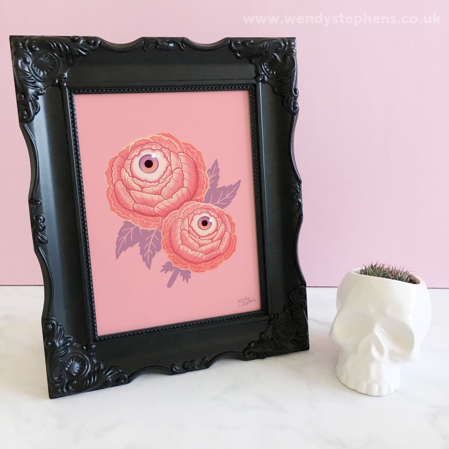 Cute Pink Eyeball Flower Peony Spooky Art Print