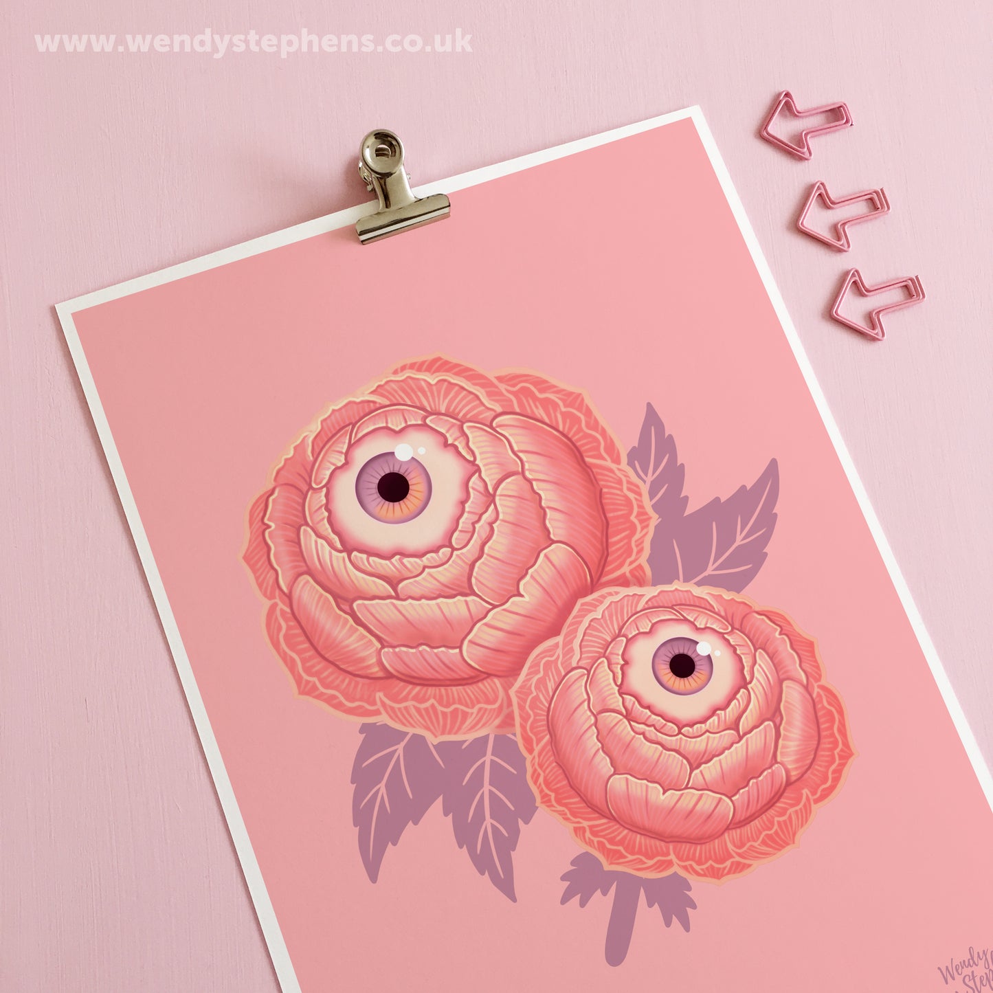 Cute Pink Eyeball Flower Peony Spooky Art Print