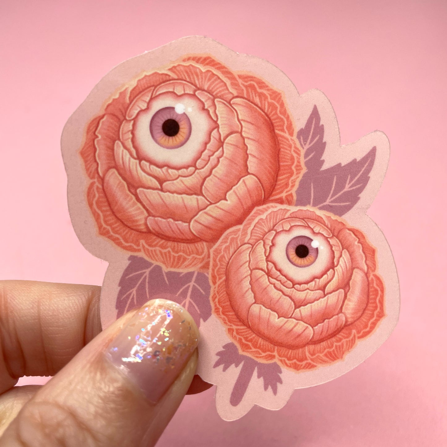 Cute Pink Eyeball Flower Peony Spooky Vinyl Sticker