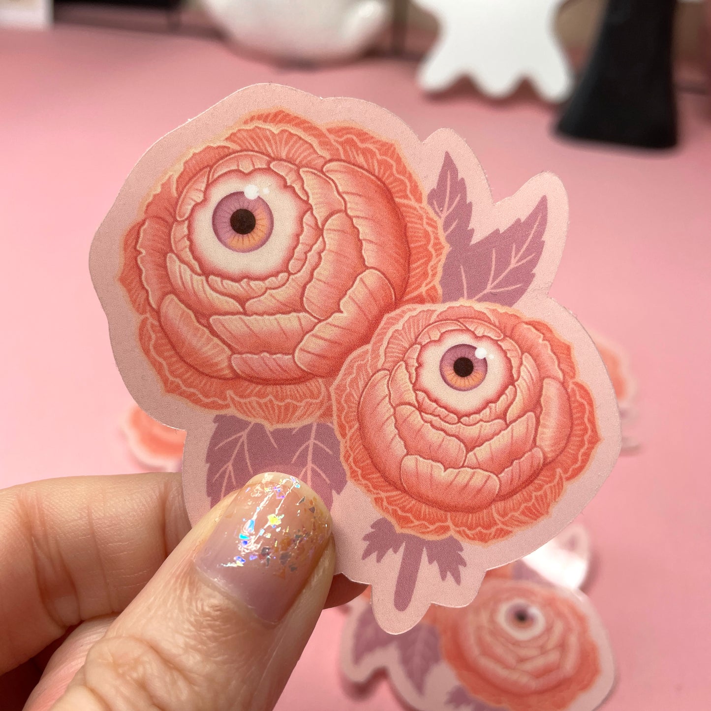 Cute Pink Eyeball Flower Peony Spooky Vinyl Sticker