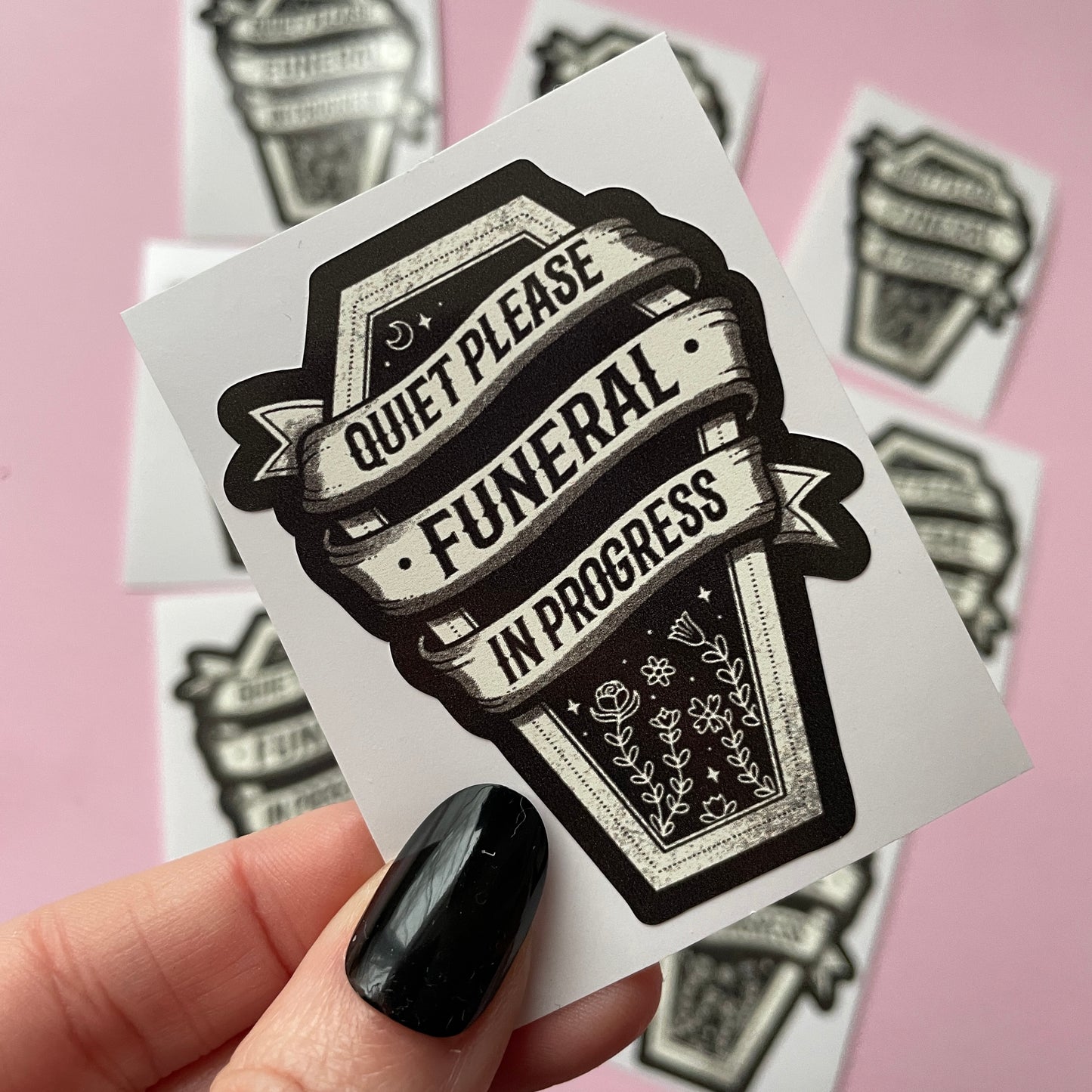 Funeral In Progress Vinyl Sticker, Cute Coffin Sticker