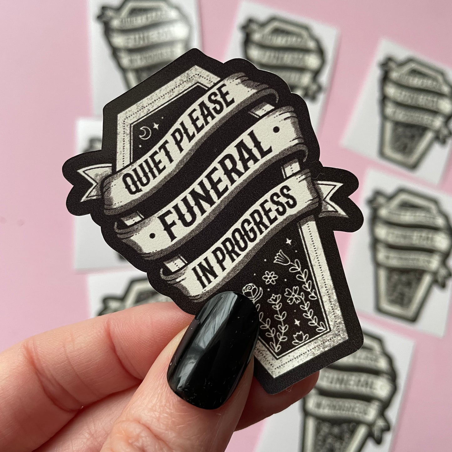 Funeral In Progress Vinyl Sticker, Cute Coffin Sticker