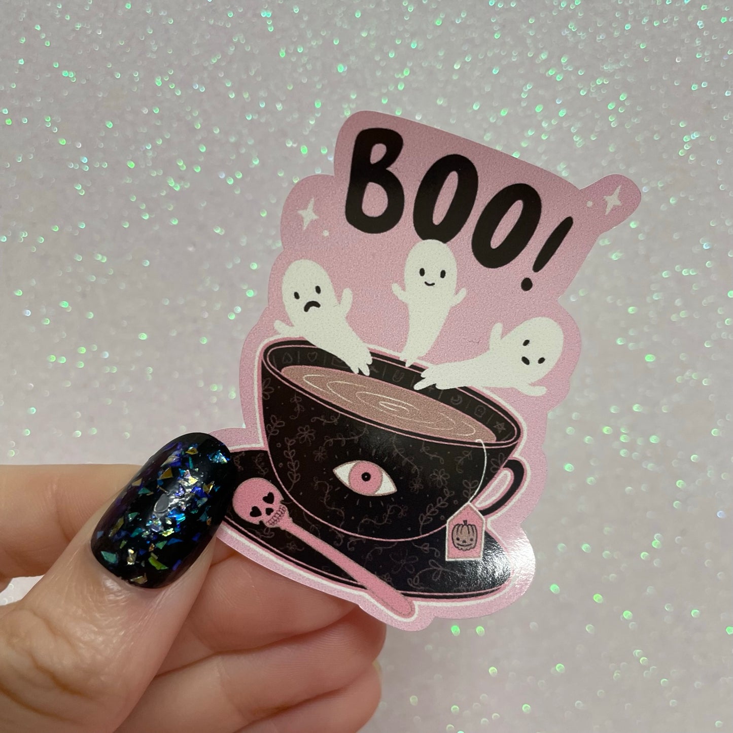 Boo Ghost Teacup Spooky Gothic Vinyl Sticker