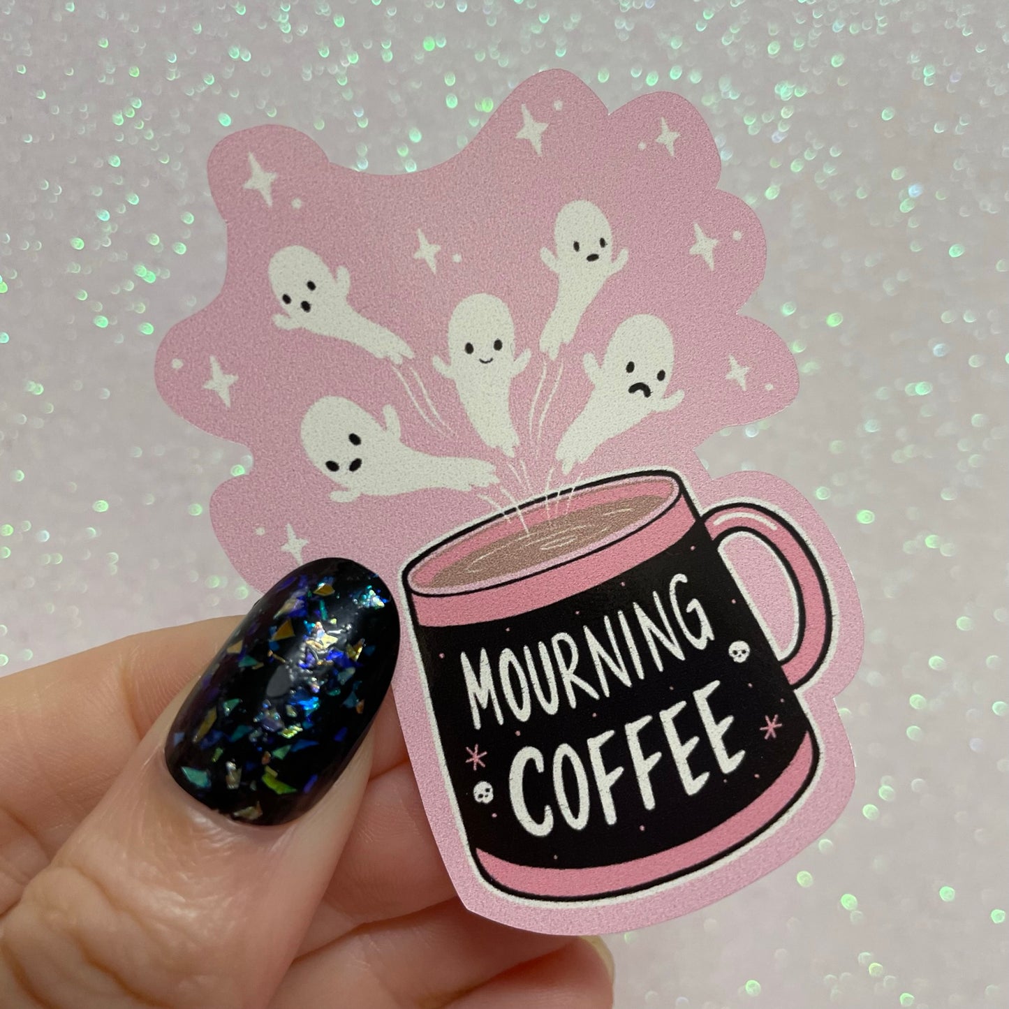 Mourning Coffee Spooky Ghost Gothic Vinyl Sticker