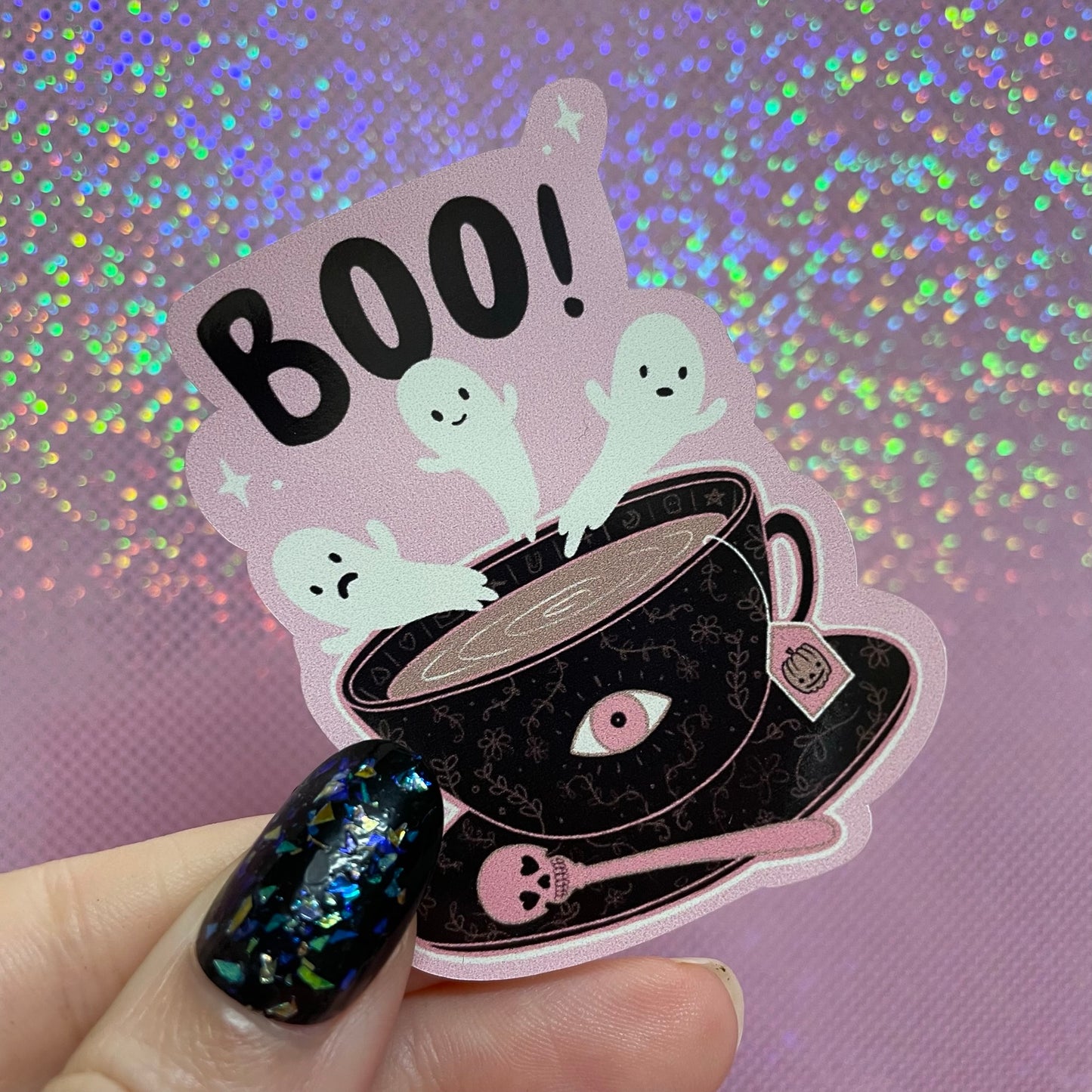 Boo Ghost Teacup Spooky Gothic Vinyl Sticker
