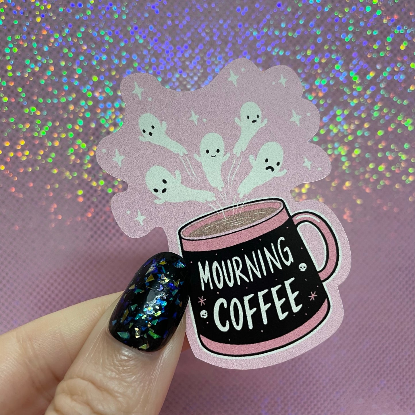 Mourning Coffee Spooky Ghost Gothic Vinyl Sticker