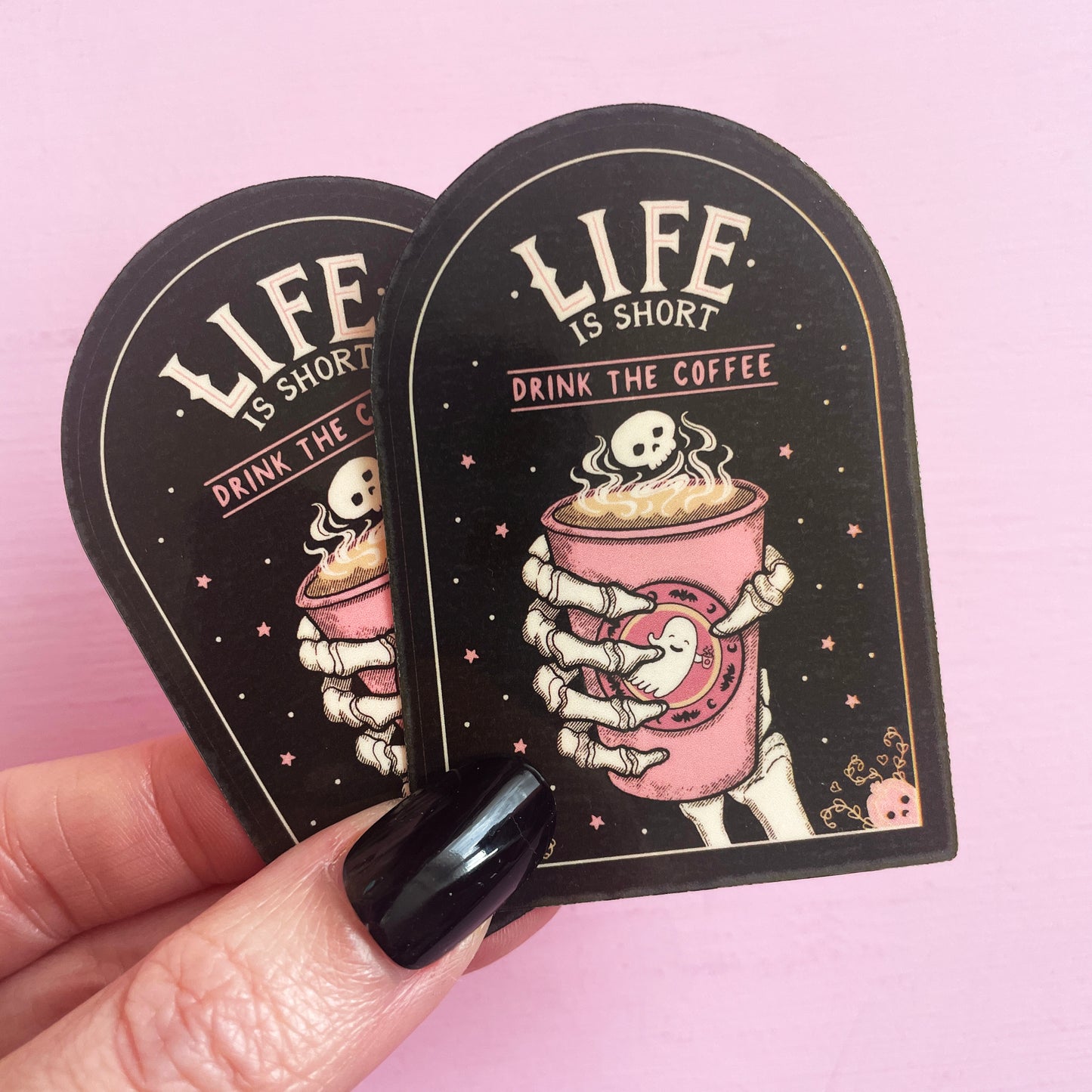 Grim Reaper Skeleton Coffee Cup Spooky Vinyl Sticker