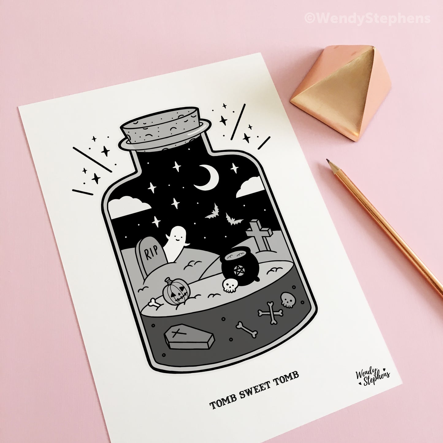 Graveyard Terrarium Spooky Ghost Art Print