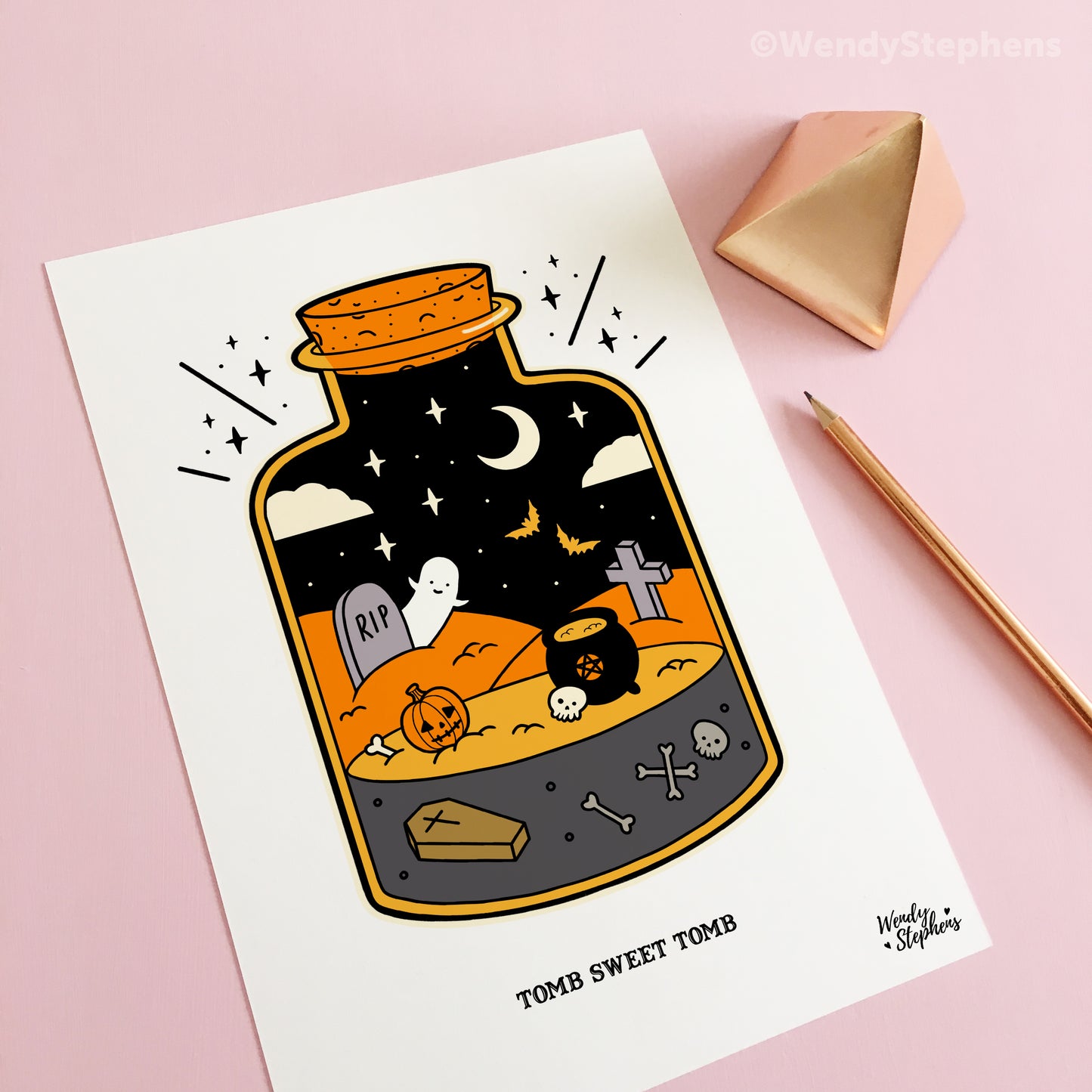 Graveyard Terrarium Spooky Ghost Art Print