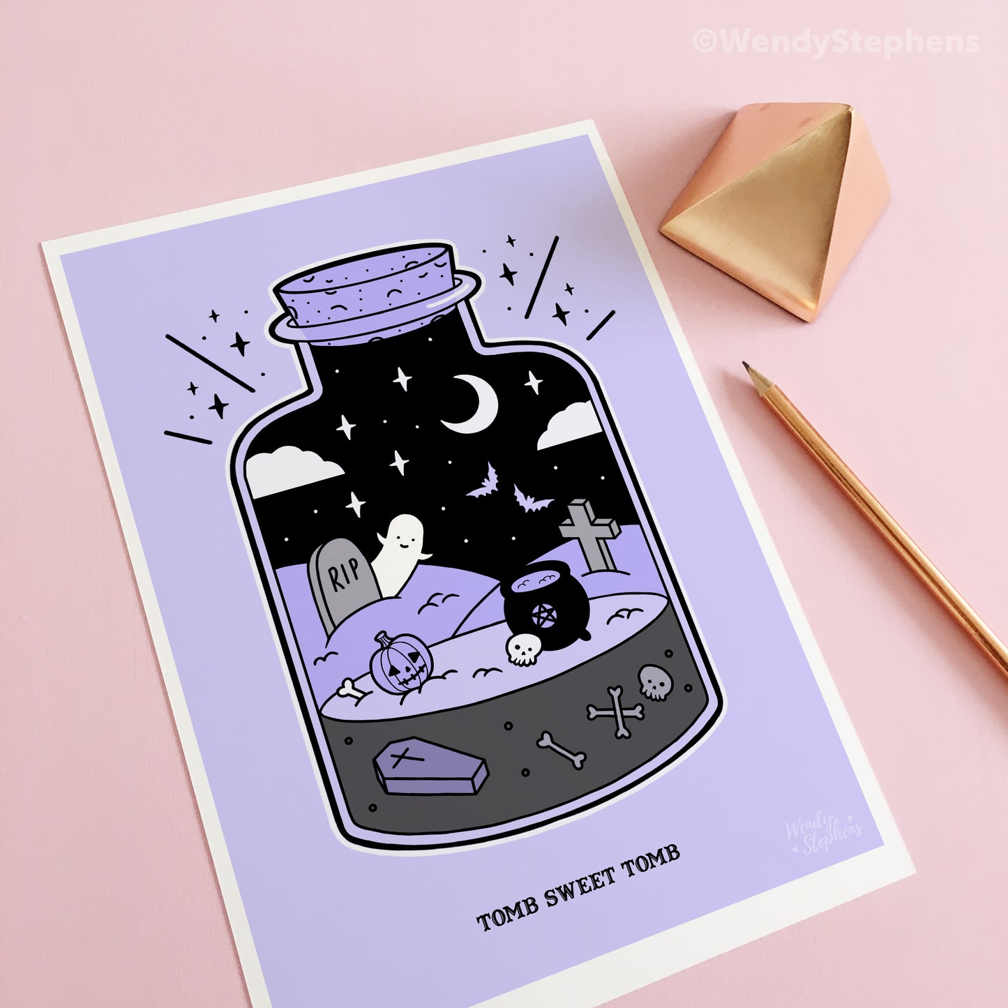 Graveyard Terrarium Spooky Ghost Art Print