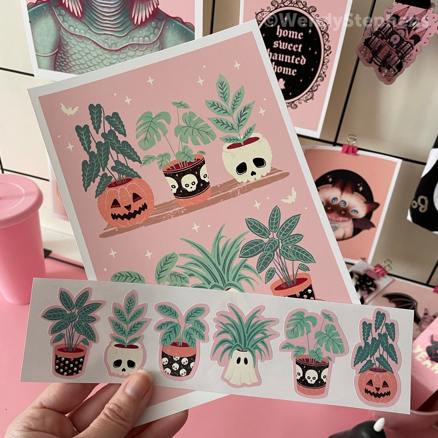 Spooky House Pot Plants Art Print