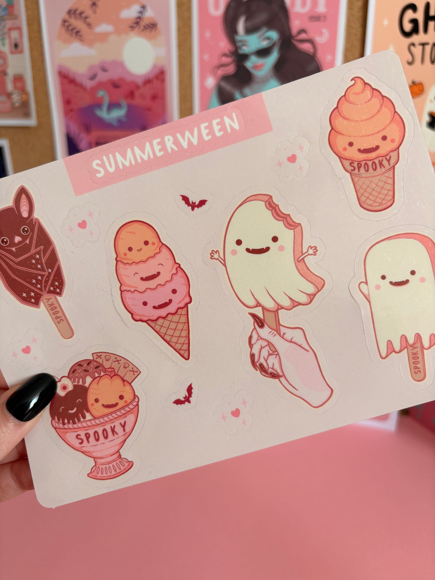 Summerween Ice Cream Sticker Sheet, Gothic Spooky Stickers
