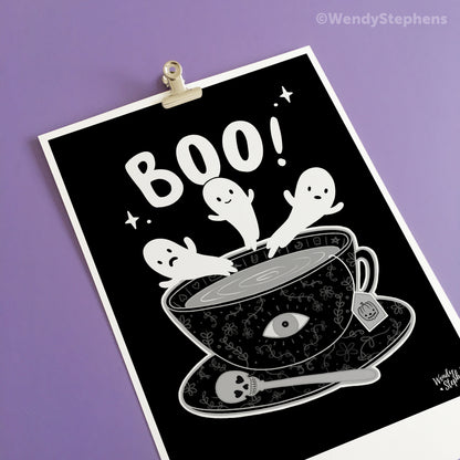 Boo Ghost Teacup Art Print