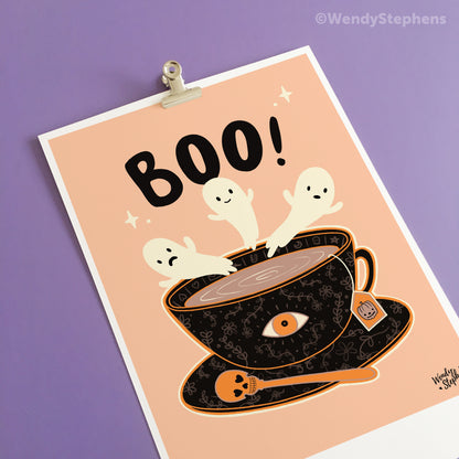 Boo Ghost Teacup Art Print