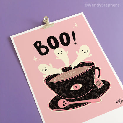 Boo Ghost Teacup Art Print