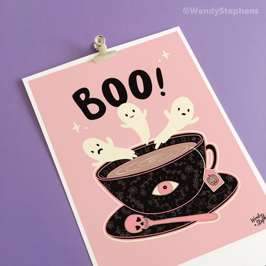 Boo Ghost Teacup Art Print