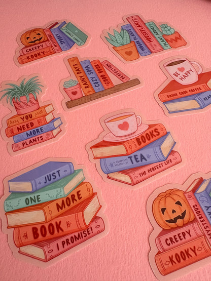 Stack of Books Sticker, Bookish Stickers, Book Lover Stickers for Spooky Readers