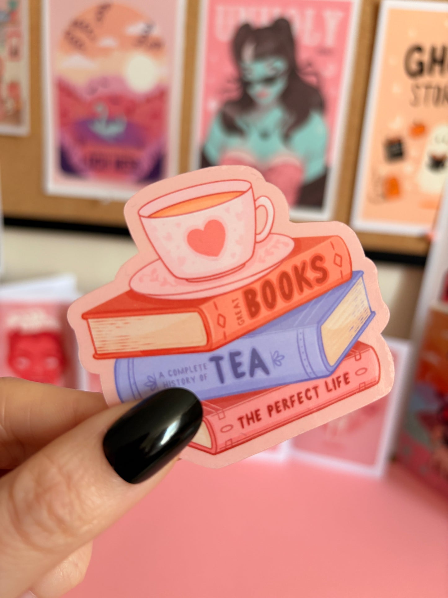 Pile of Books & Tea Sticker, Bookish Stickers, Book Lover Stickers for Spooky Readers