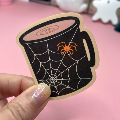 Spooky Coffee Mugs Stickers: Ghost, Bat, Spiderweb Vinyl Sticker