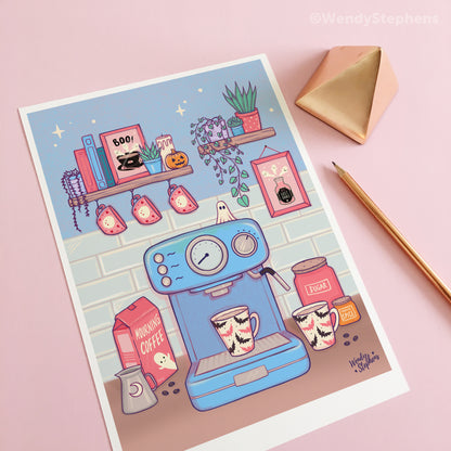 Spooky Coffee Shop Bar Station Art Print