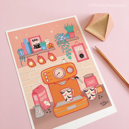 Spooky Coffee Shop Bar Station Art Print