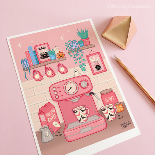 Spooky Coffee Shop Bar Station Art Print