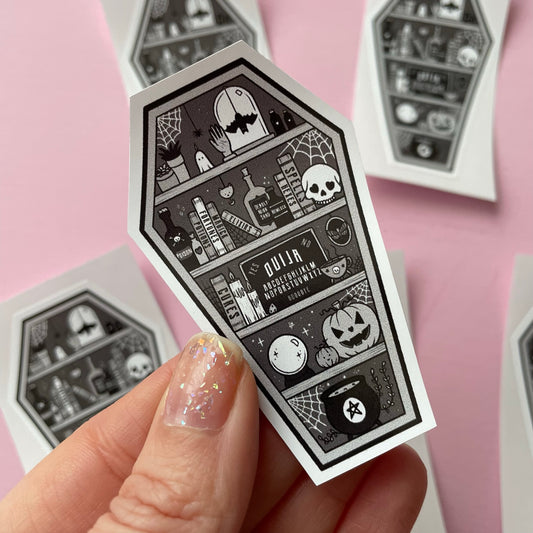 Coffin Shelf Black Spooky Vinyl Sticker