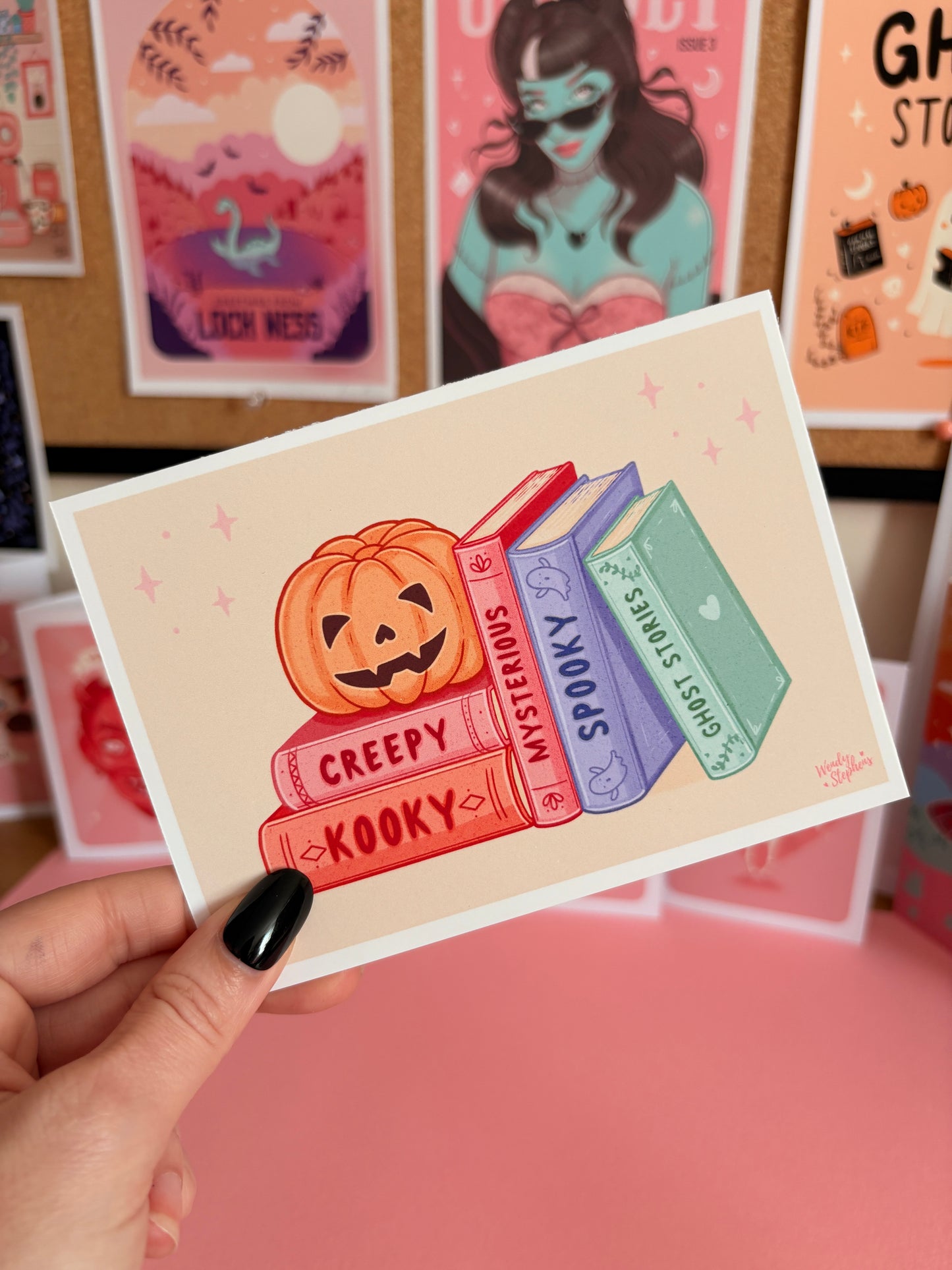 Books & Pumpkin Print, Creepy Kooky Spooky Bookshelf Wall Art, Reading Nook Art Print,