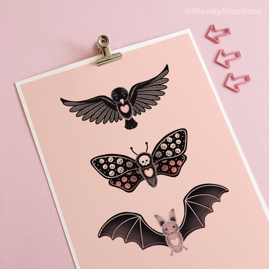 Crow Moth Bat Art Print