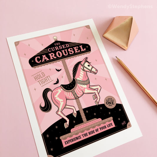Cursed Carousel Horse Art Print