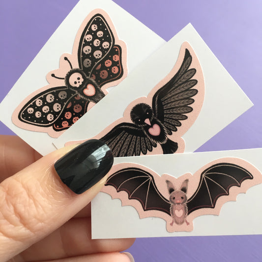 Crow Bat Moth Vinyl Stickers