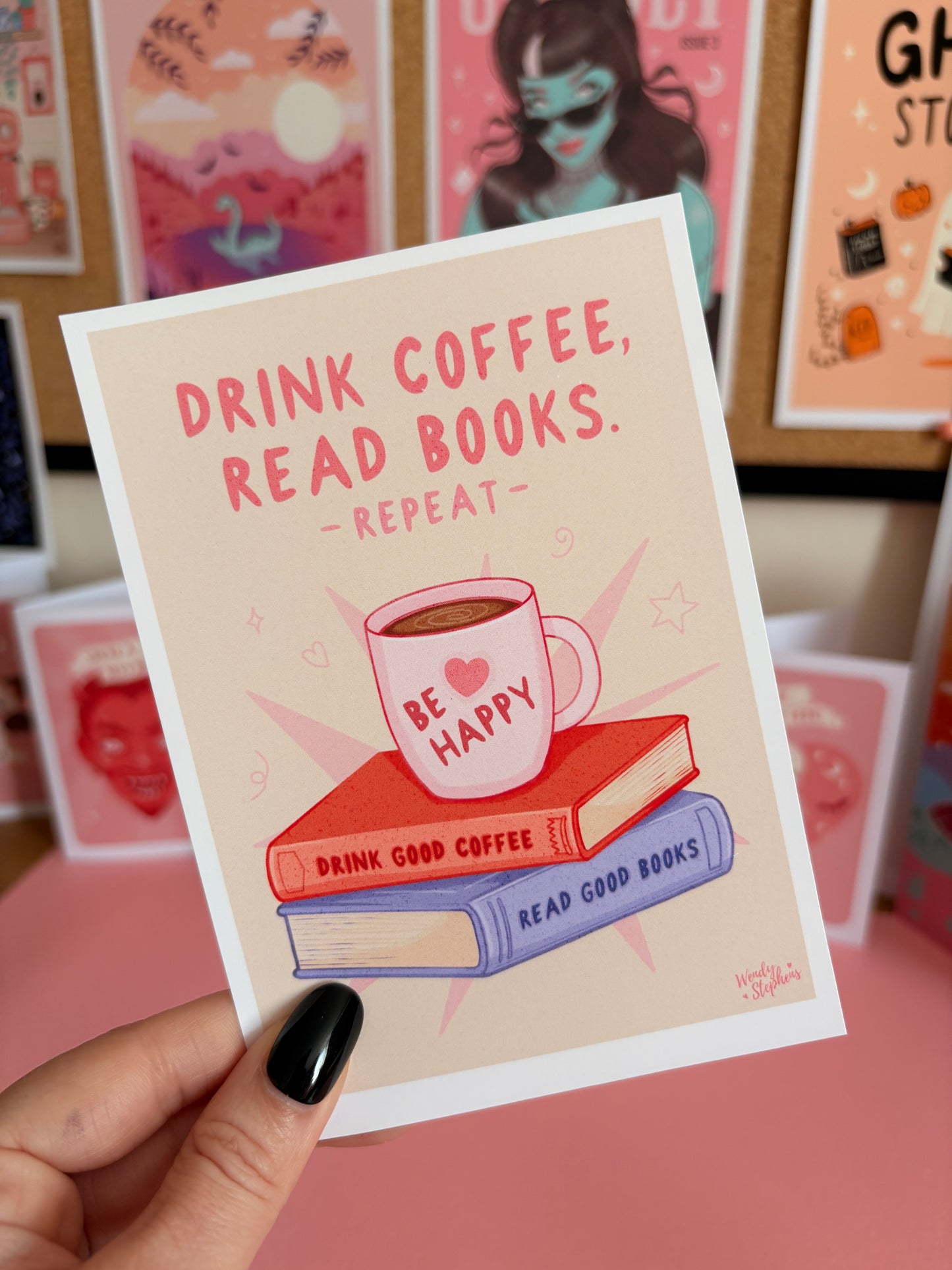 Drink Coffee, Read Books Wall Art Print, Stack of Books & Coffee, Bookshelf Art