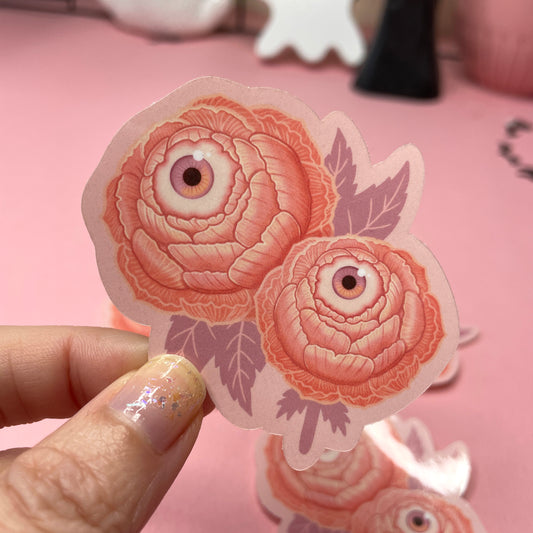 Cute Pink Eyeball Flower Peony Spooky Vinyl Sticker
