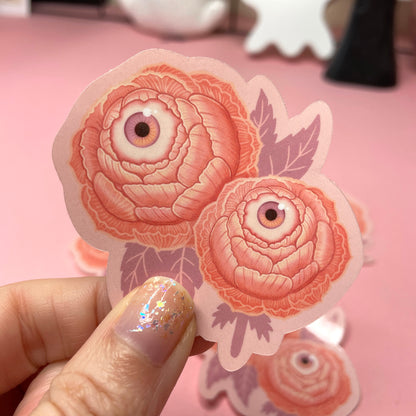 Cute Pink Eyeball Flower Peony Spooky Vinyl Sticker