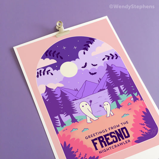 Fresno Nightcrawler Cryptid Travel Poster Art Print