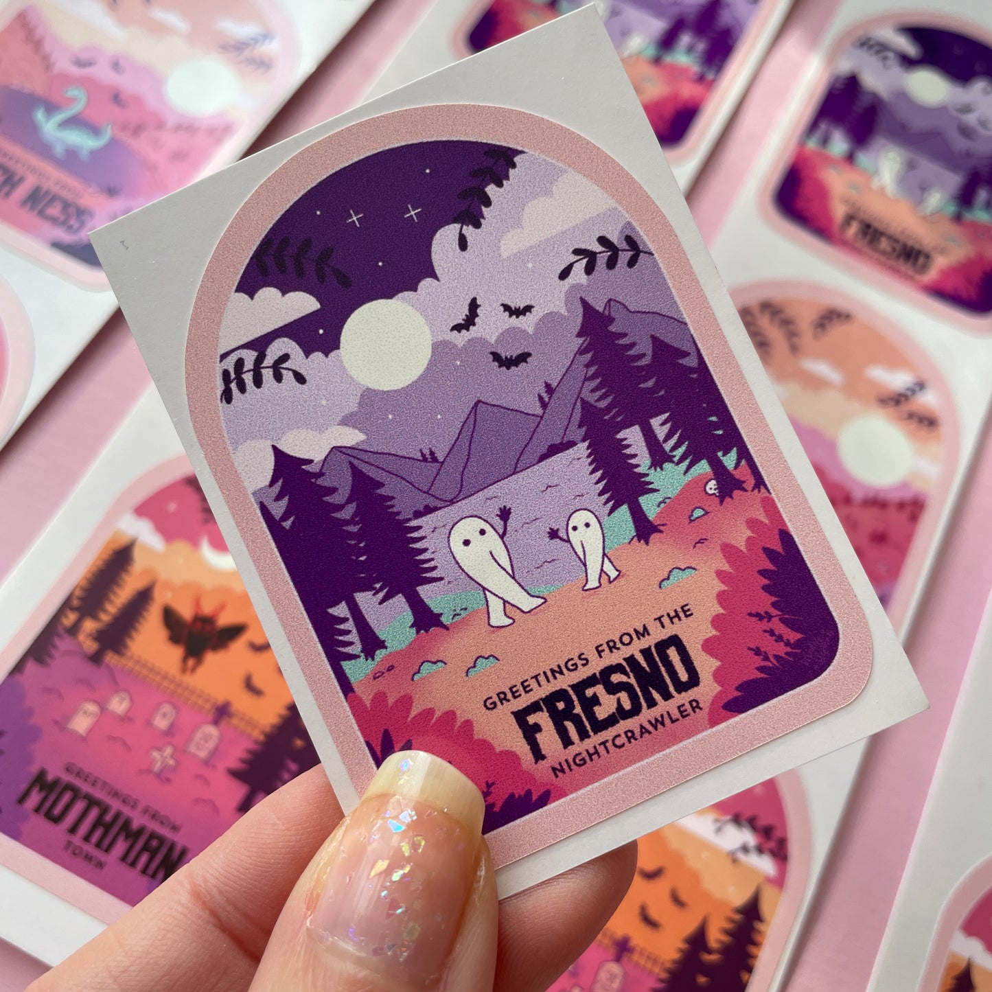 Fresno Nightcrawler Cryptid Travel Poster Vinyl Sticker
