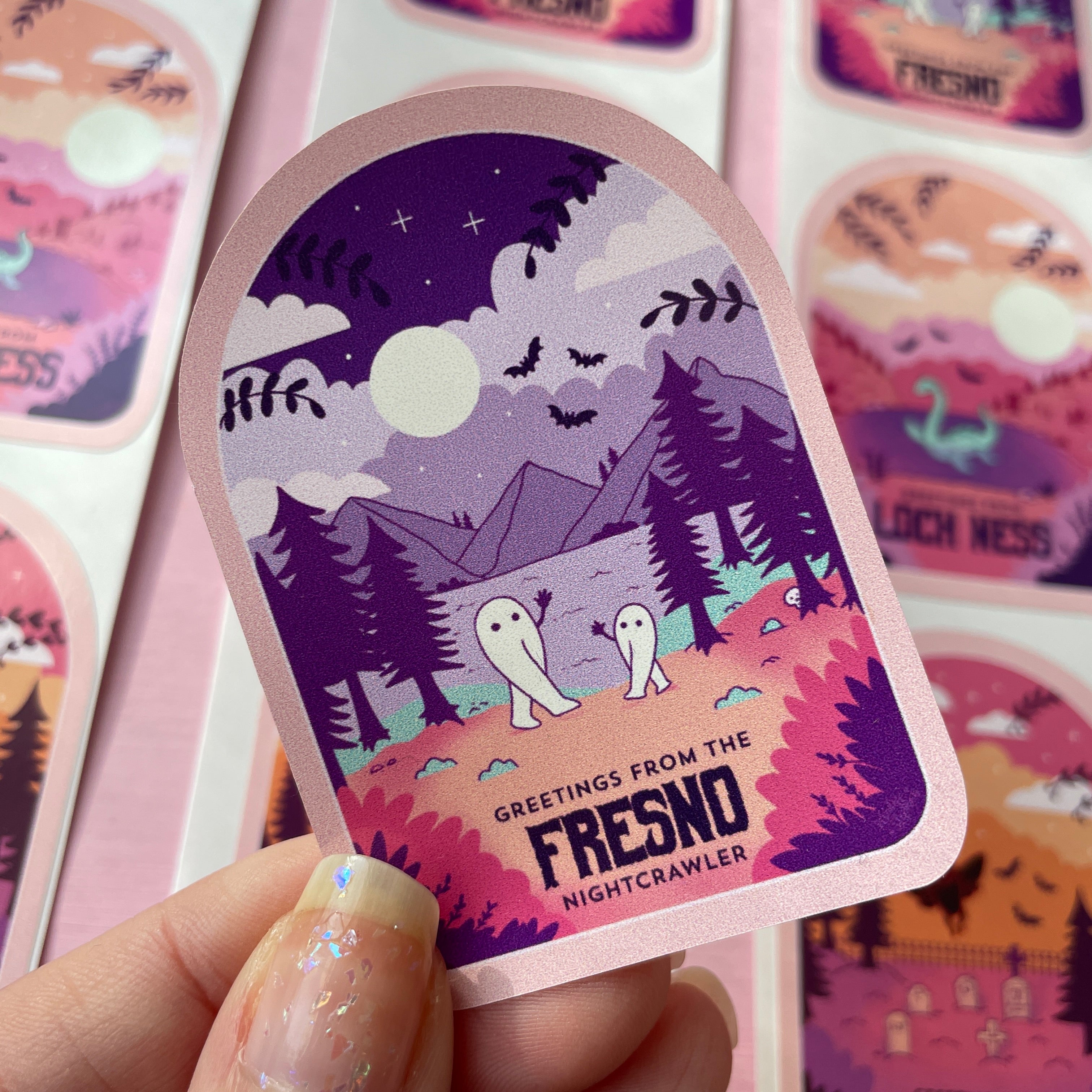 Fresno Nightcrawler Cryptid Travel Poster Vinyl Sticker â WendyStephensArt