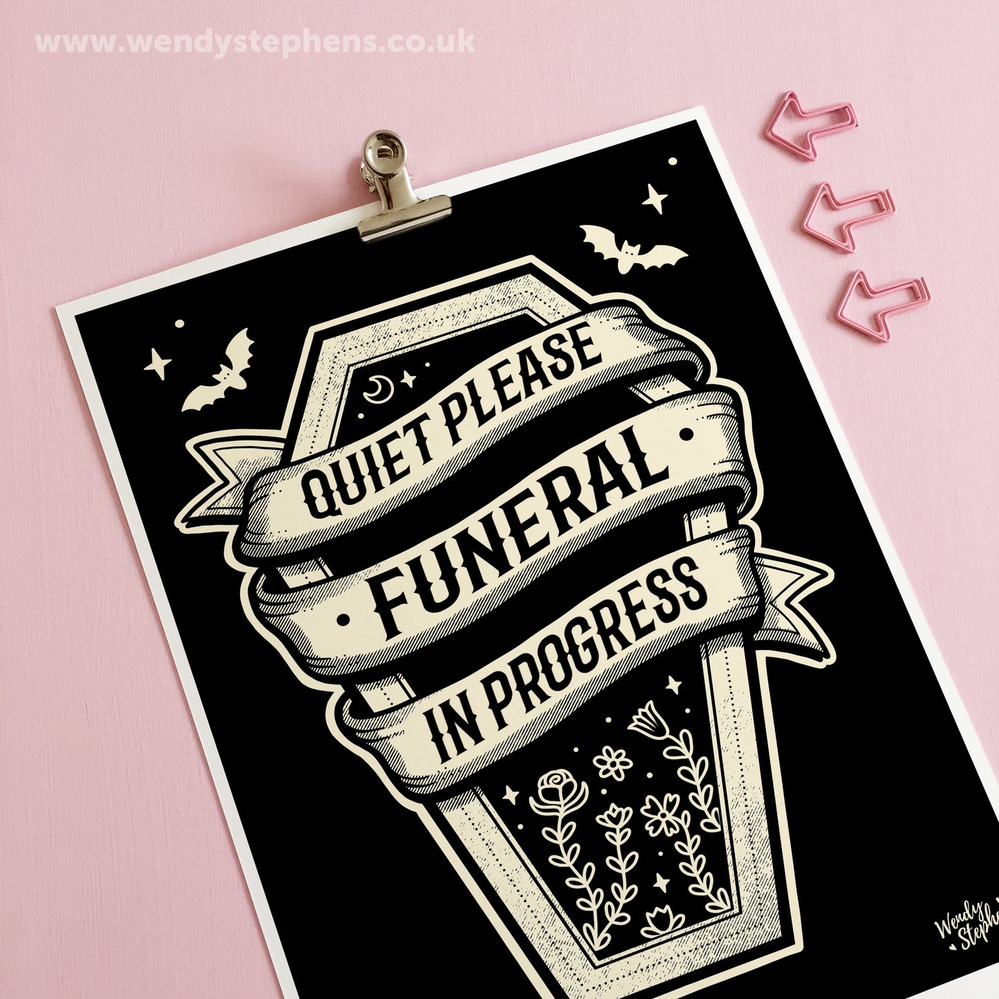 Quiet Please Funeral In Progress Art Print, Gothic Bedroom Decor