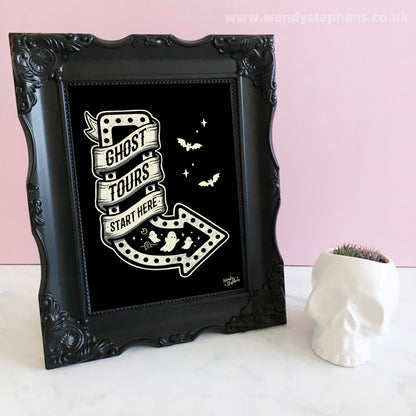 Ghost Tours Spooky Art Print, Gothic Room Decor