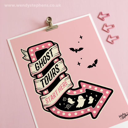 Ghost Tours Spooky Art Print, Gothic Room Decor