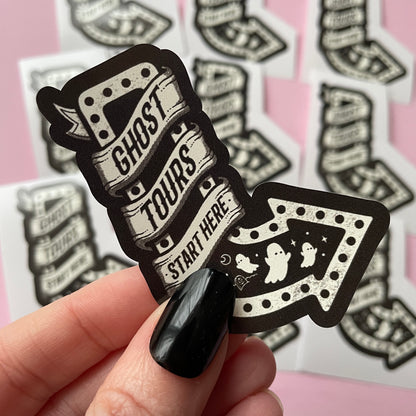 Ghost Tours Start Here Vinyl Sticker, Cute Ghost Stickers
