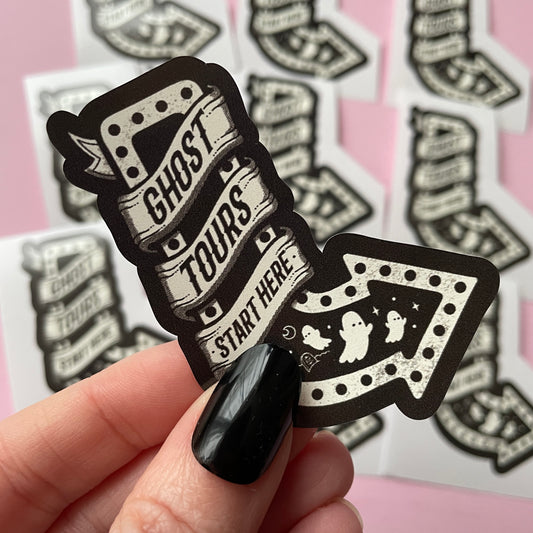Ghost Tours Start Here Vinyl Sticker, Cute Ghost Stickers