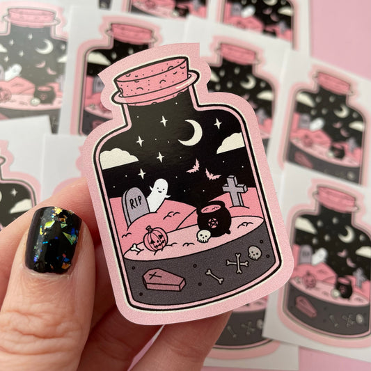 Graveyard Terrarium Spooky Vinyl Sticker