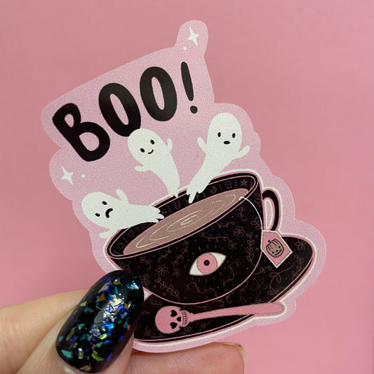 Boo Ghost Teacup Spooky Gothic Vinyl Sticker