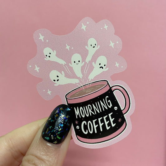 Mourning Coffee Spooky Ghost Gothic Vinyl Sticker