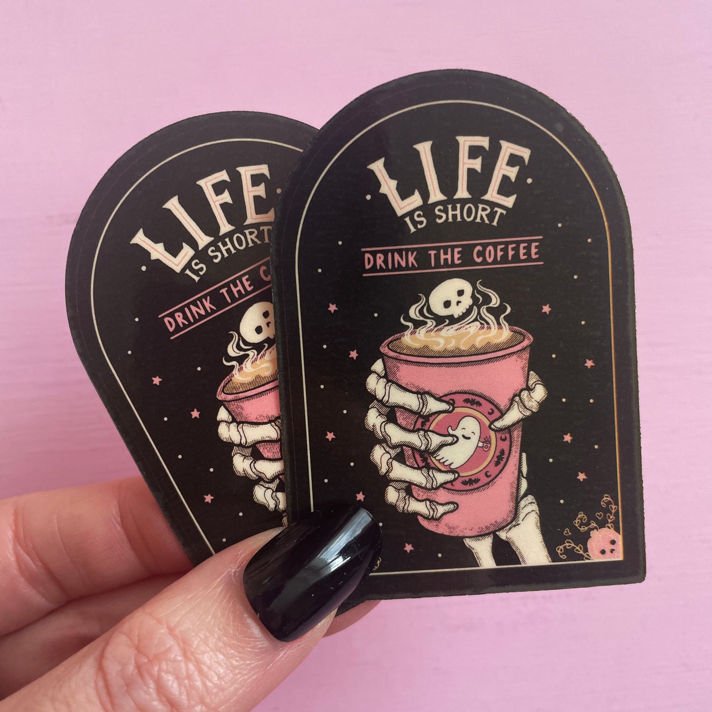 Grim Reaper Skeleton Coffee Cup Spooky Vinyl Sticker